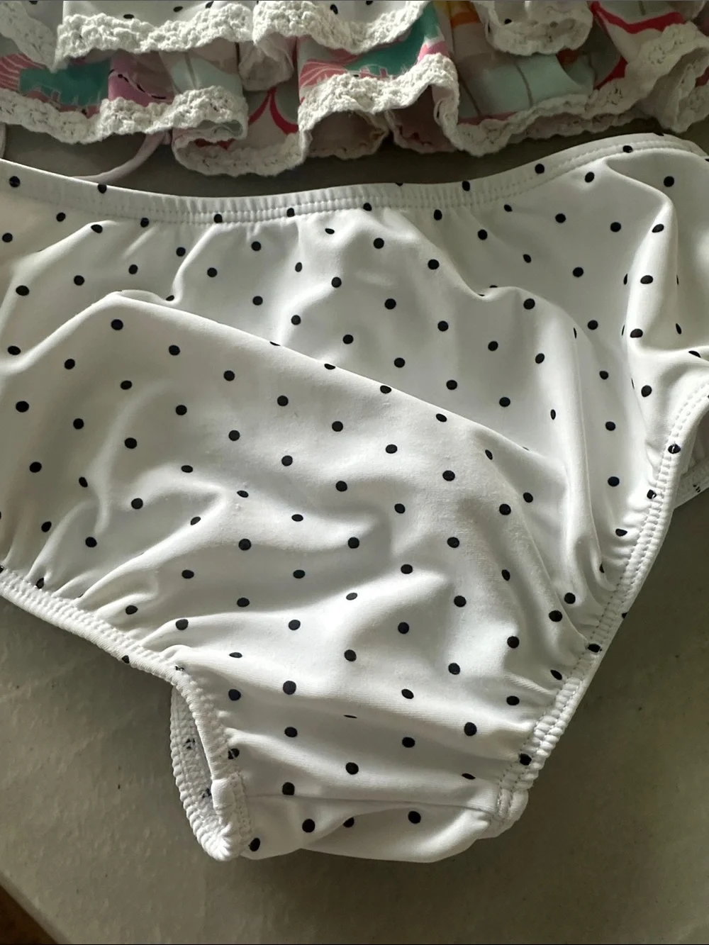SweetHoney White Polka Dot Ruffle Bikini with Pink Accents